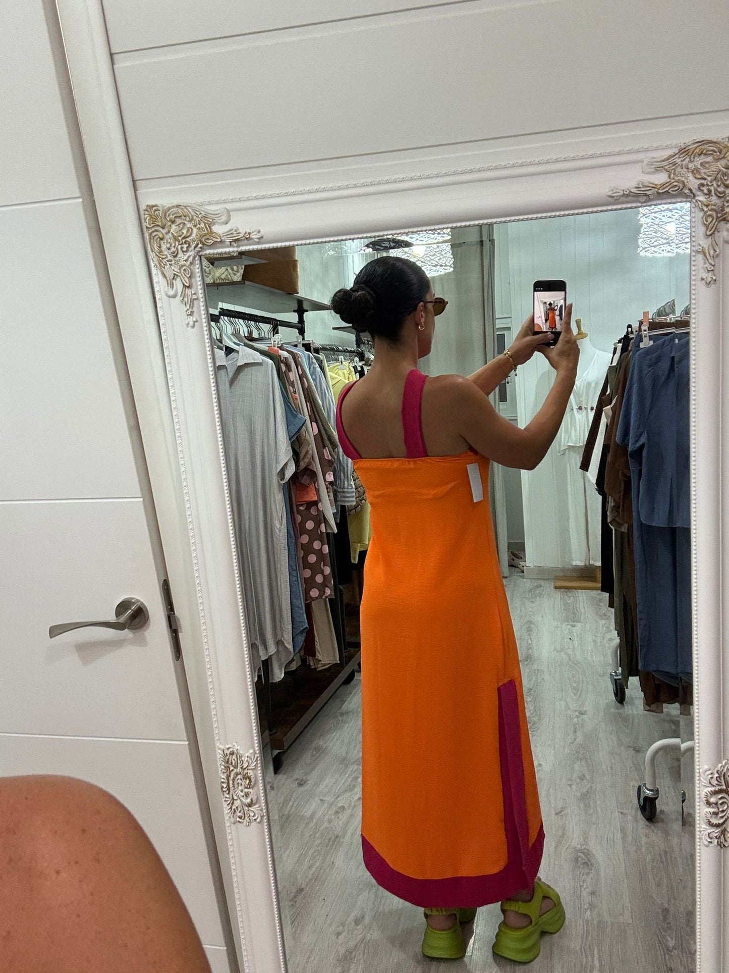 Vestido Martha naranja y fucsia
