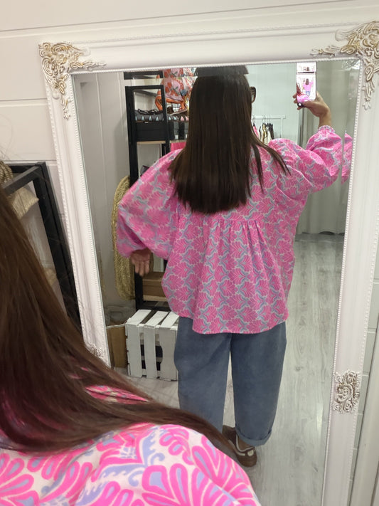 Blusa Santorini oversize fucsia y lila fluor