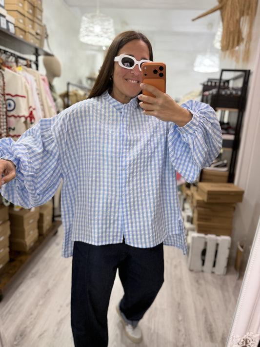 Blusón Oversize Vichy azul cielo