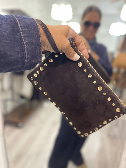 Bolso de mano y bandolera Tachas piel chocolate