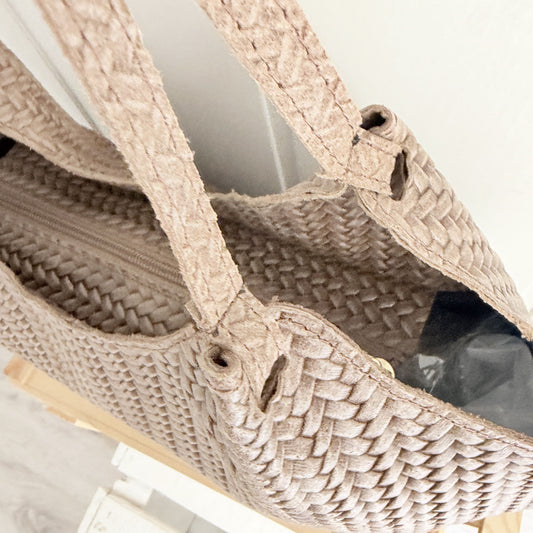 Bolso piel Midi efecto trenzado taupe