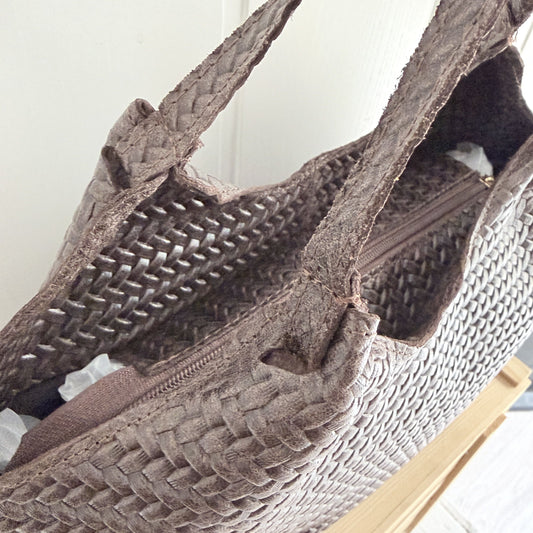 Bolso piel Midi efecto trenzado chocolate