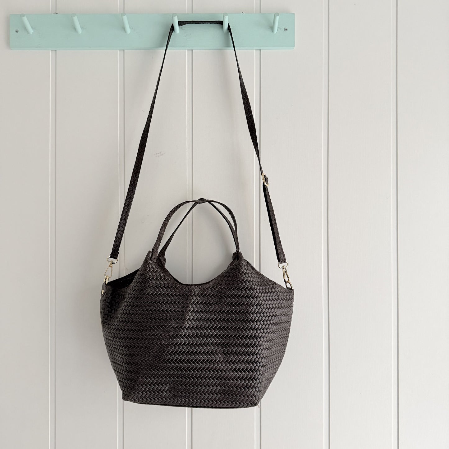 Bolso piel Midi efecto trenzado chocolate