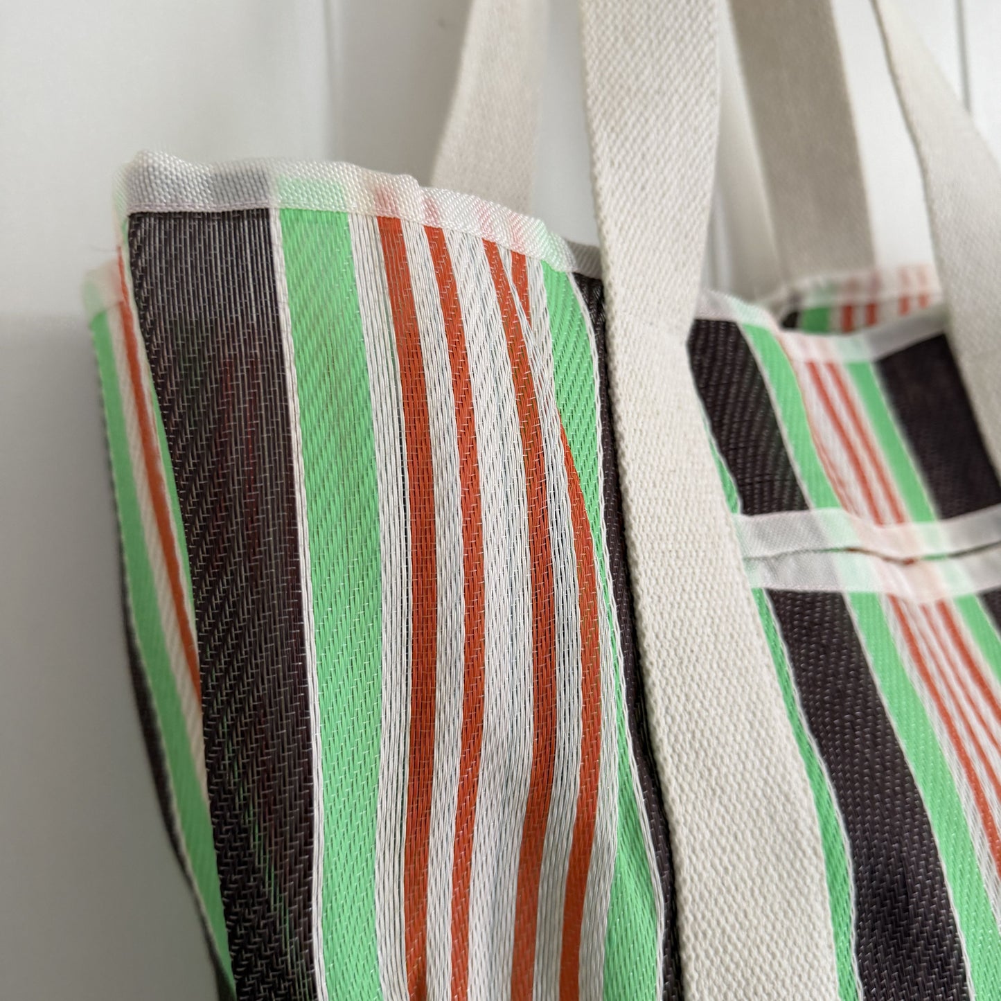 Bolso Rayas reciclado marrón verde y naranja