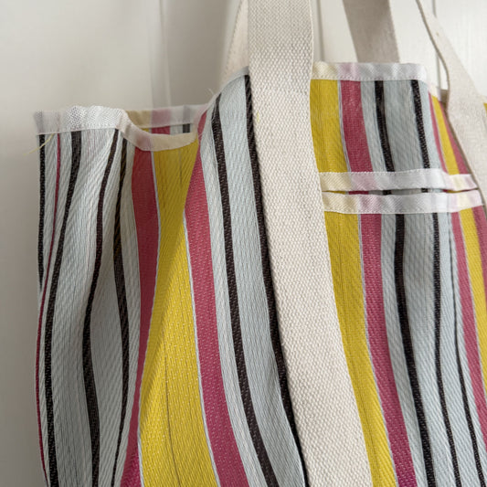 Bolso Rayas reciclado fucsia, azul cielo y marrón