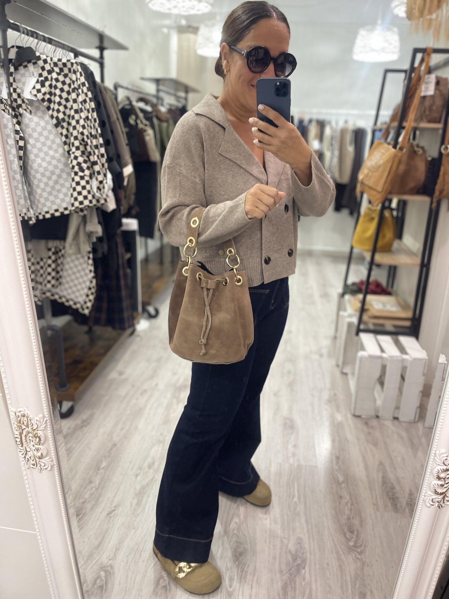 Bolso Bombonera piel taupe