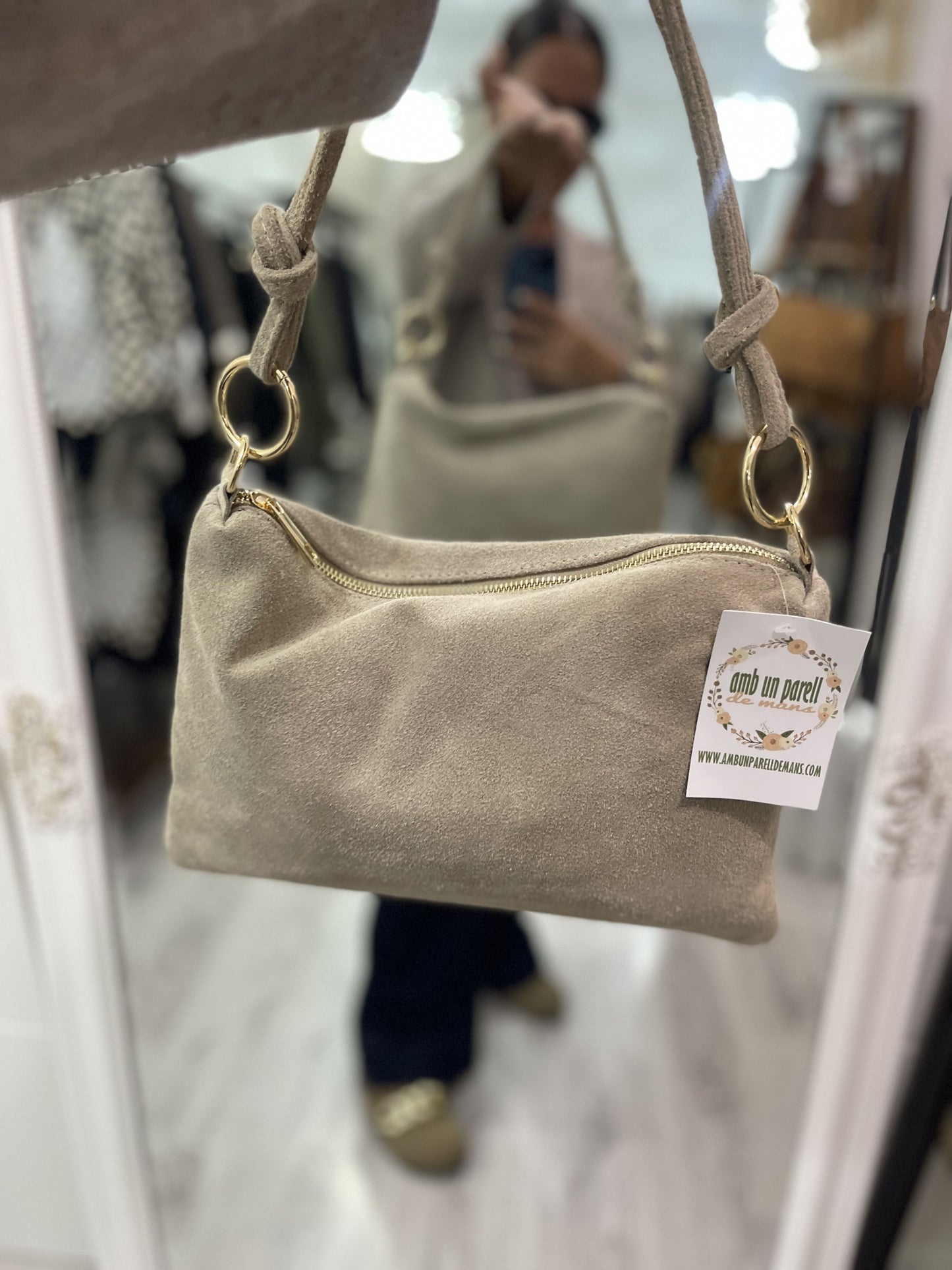 Bolso Anillas piel beige