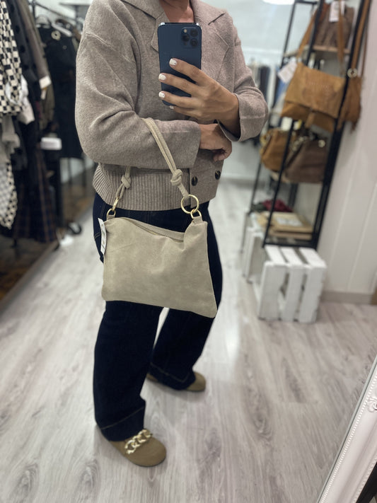 Bolso Anillas piel beige