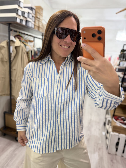 Camisa Love rayas azul cielo