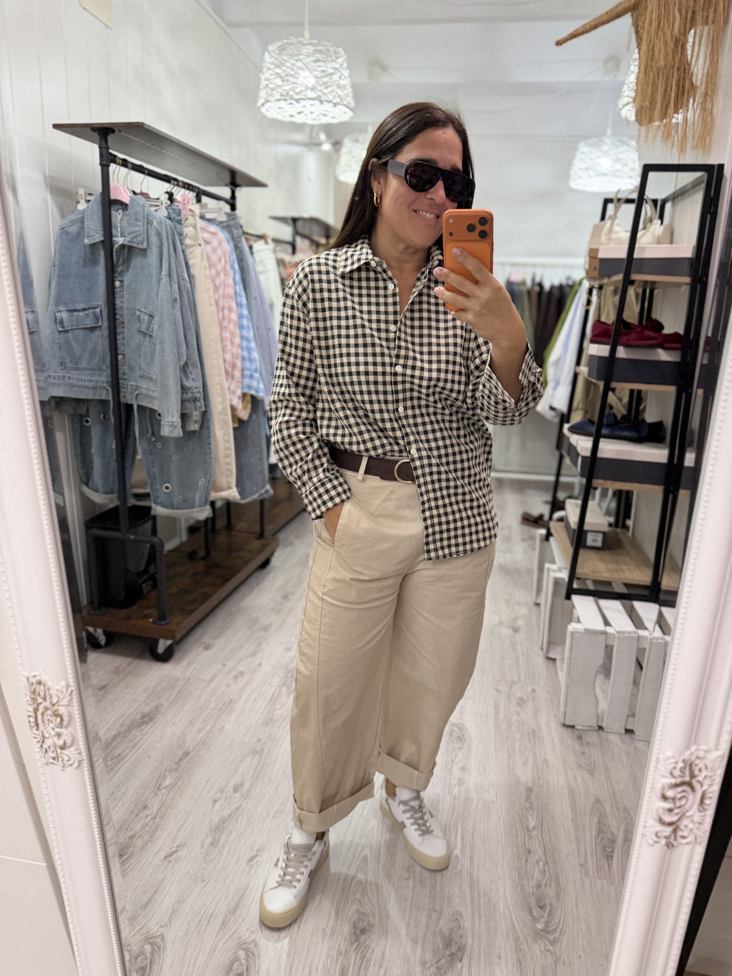 Camisa Vichy negro y beige