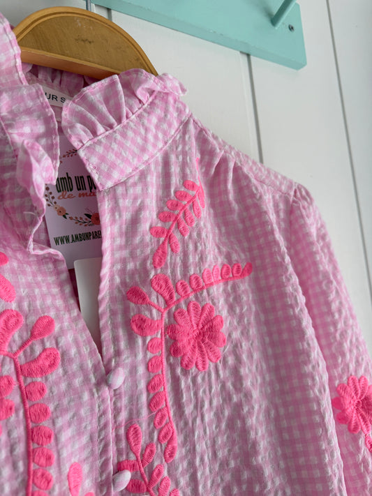 Camisa Vichy flores rosa