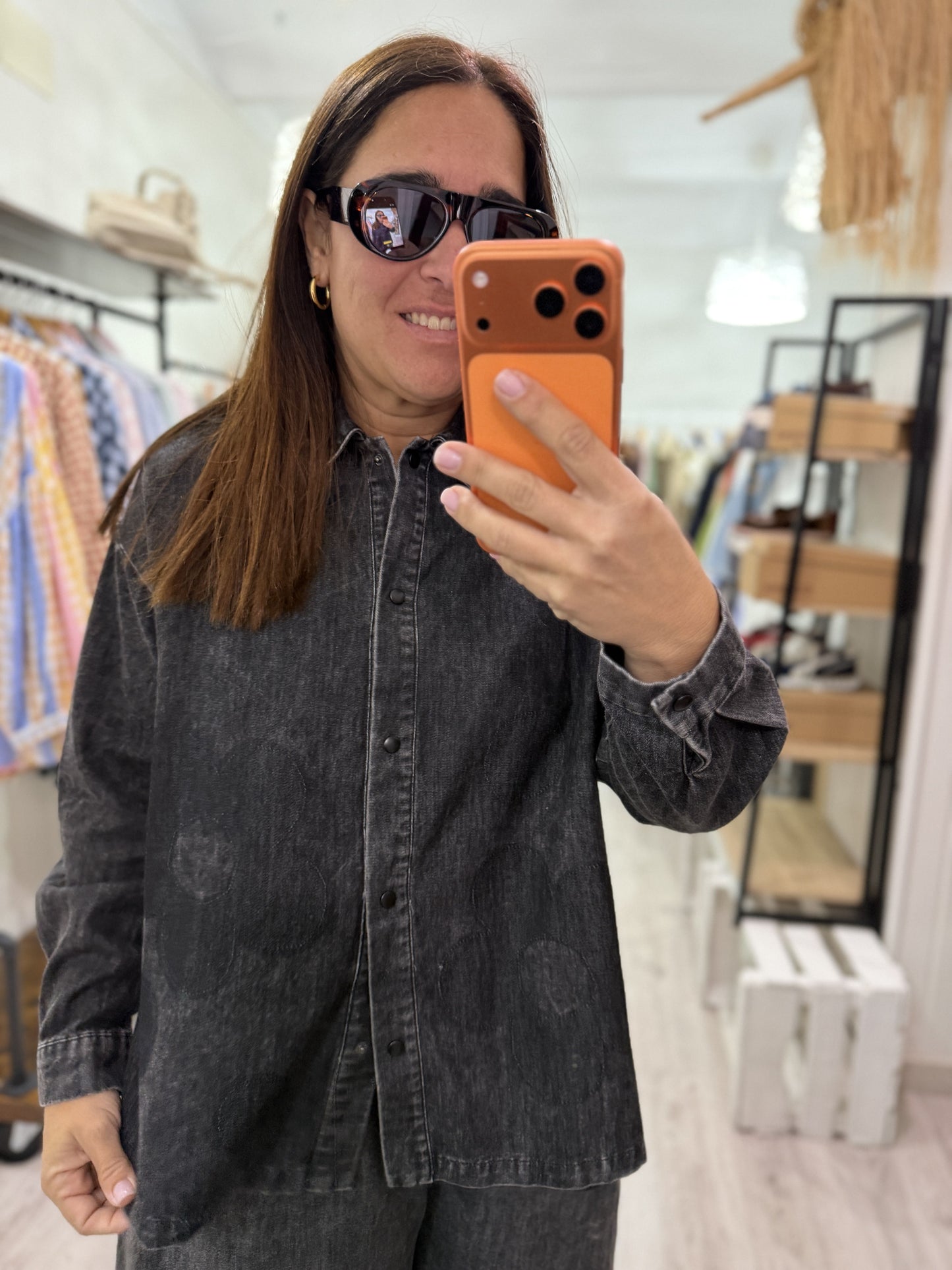 Camisa Topo Flor jeans negro