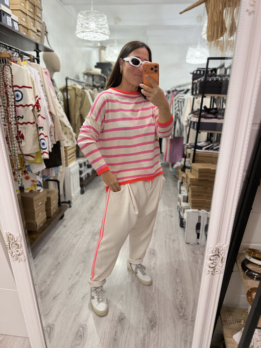 Jersei Donosti Oversize beige fucsia y coral