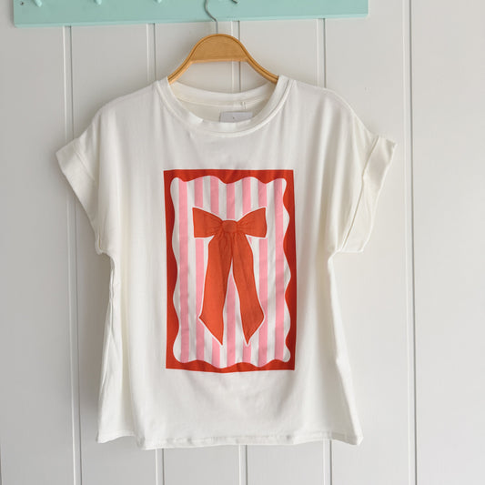 Camiseta Lazo rayas rosa y naranja