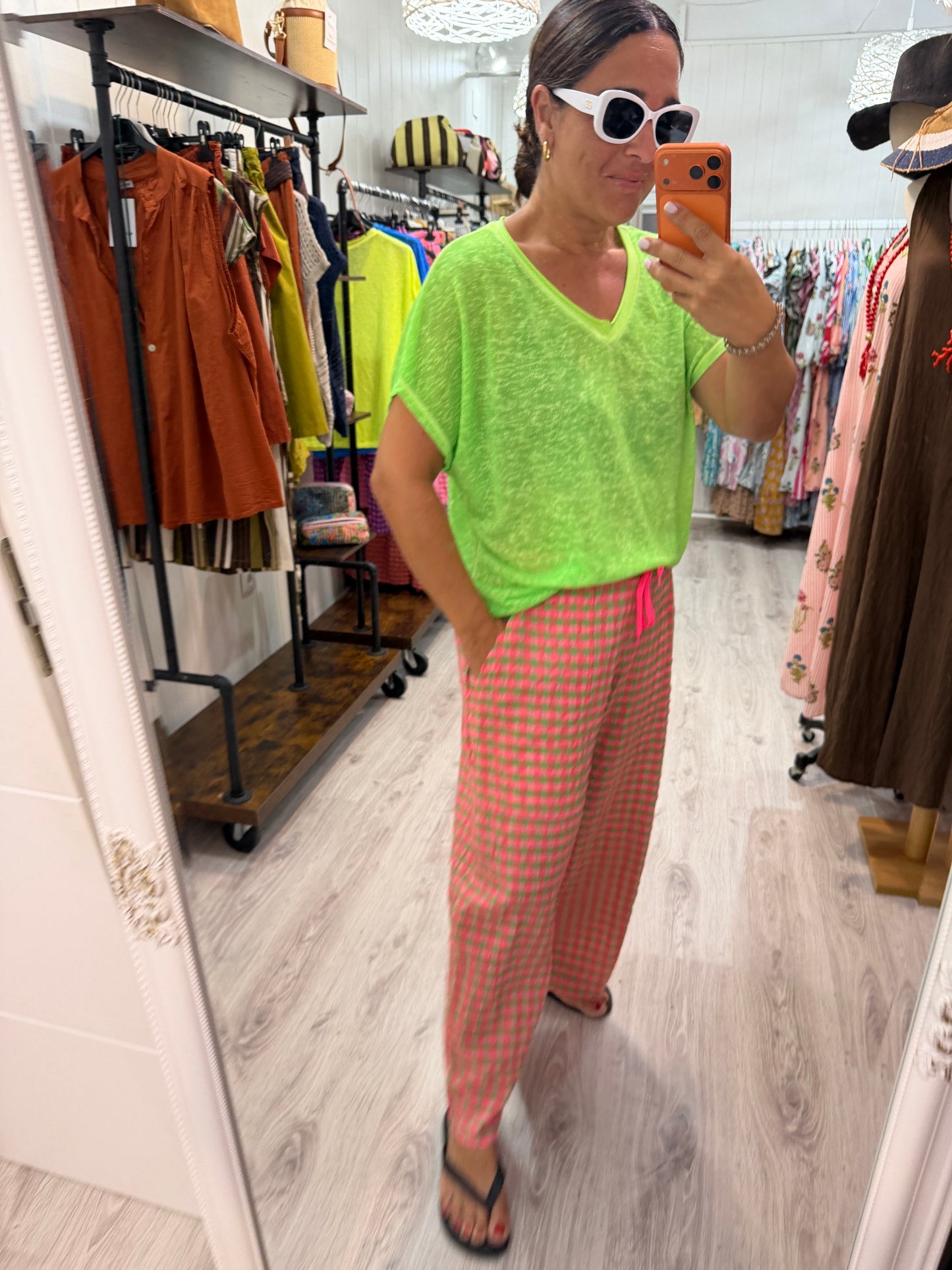 Camiseta Boho manga corta verde fluor