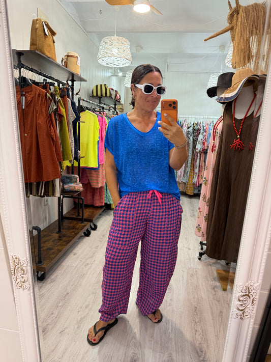 Camiseta Boho manga corta azul klein