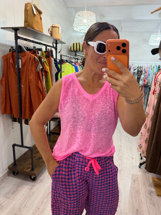 Camiseta Boho tirantes fucsia