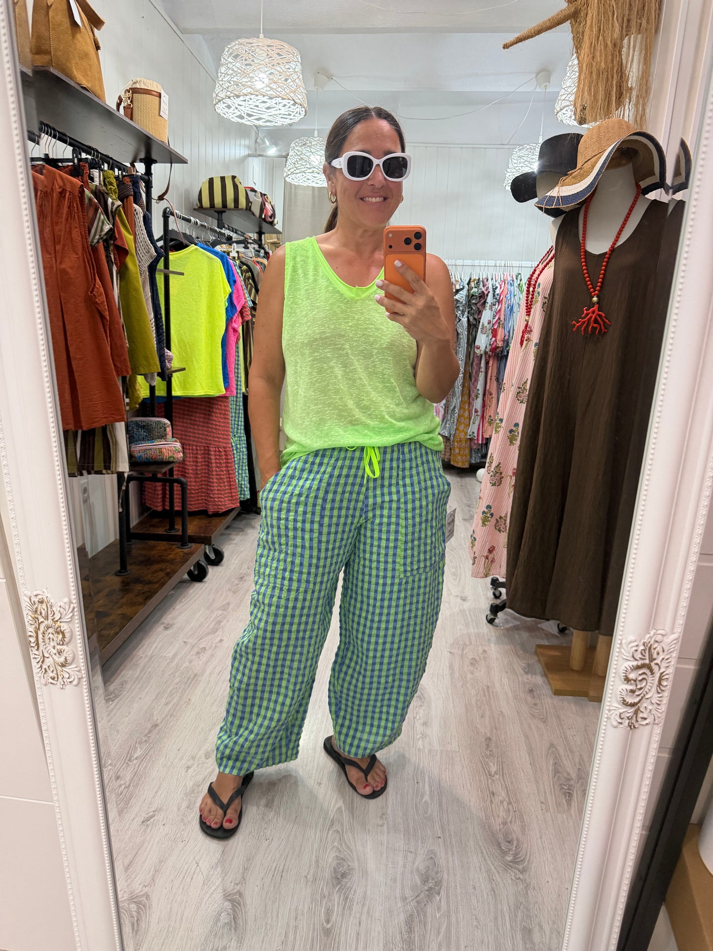 Camiseta Boho tirantes verde fluor