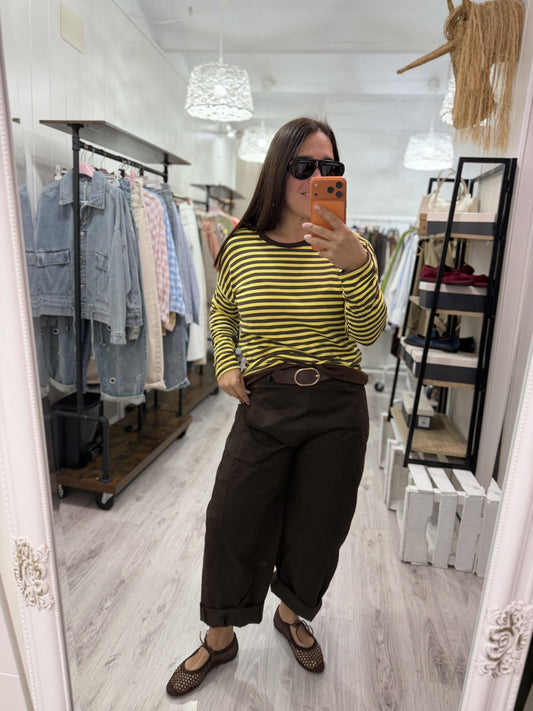 Camiseta Navy Ainara amarillo y chocolate