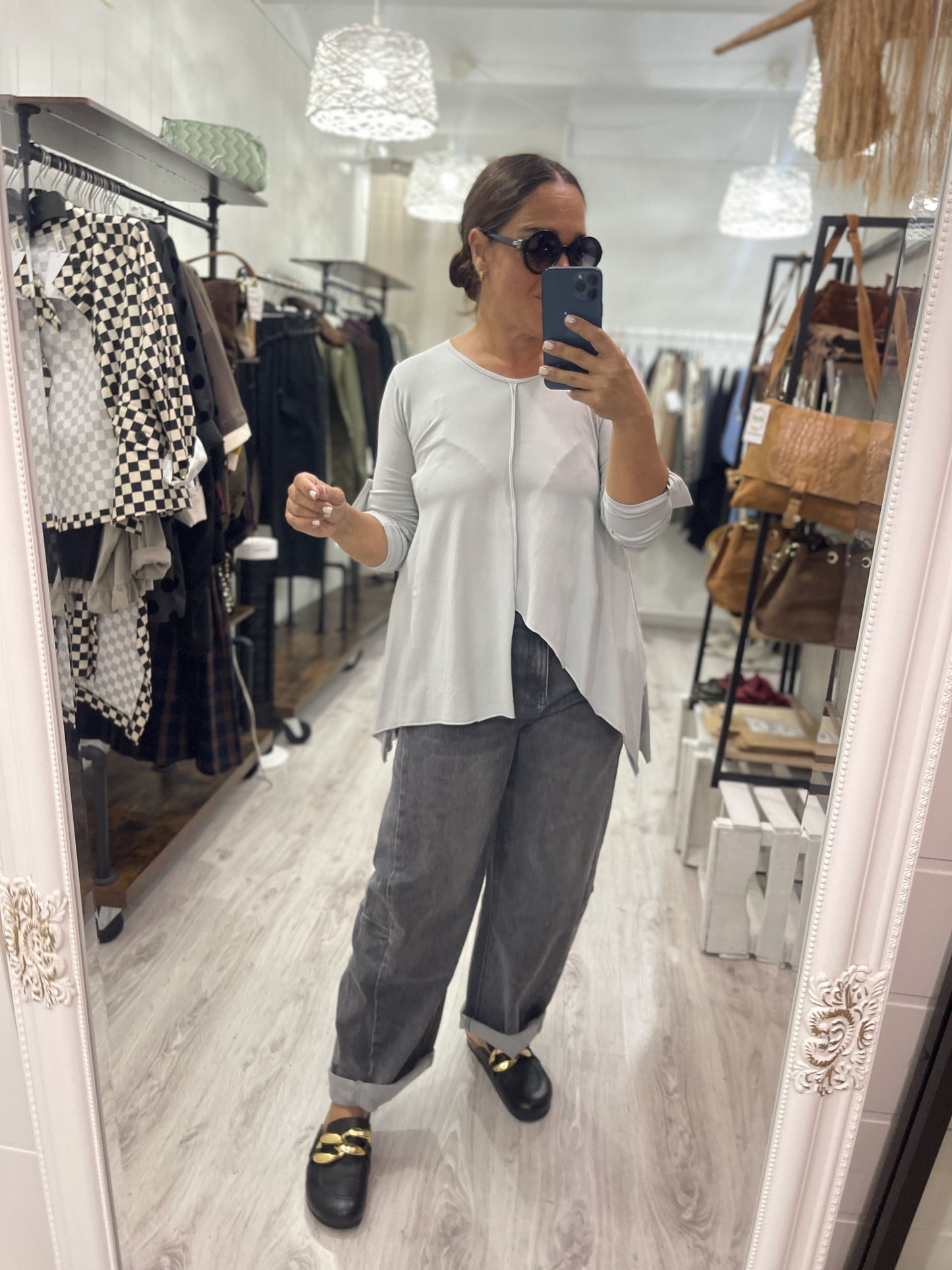 Pantalón Barrel jeans gris