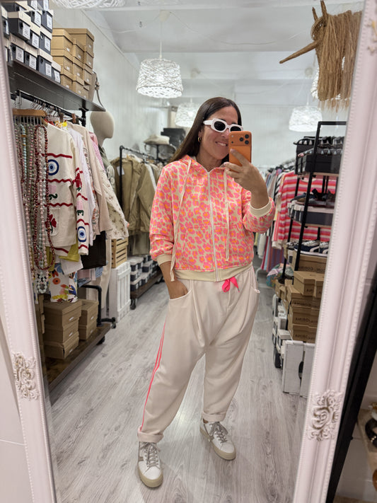 Chaqueta Animal print fucsia y coral