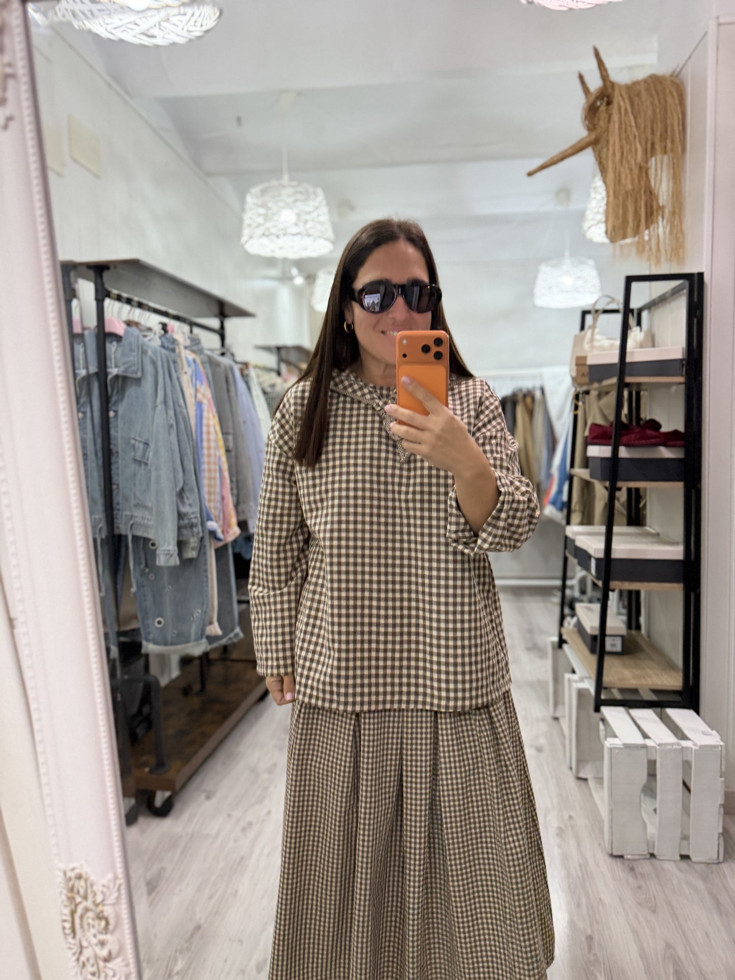 Falda Vichy mini Toscana marrón