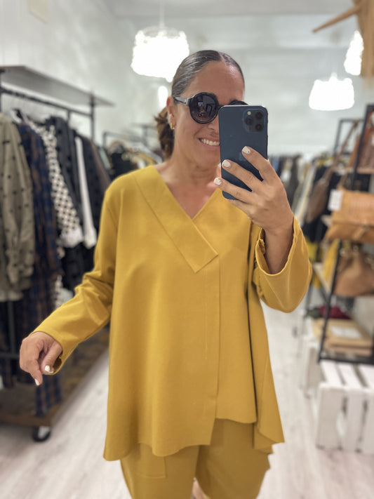 Sudadera Pico oversize punto roma mostaza