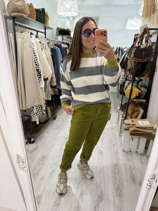 Jersei Anka rayas gris y pistacho