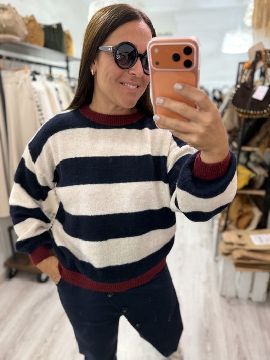Jersei Anka rayas marino y granate