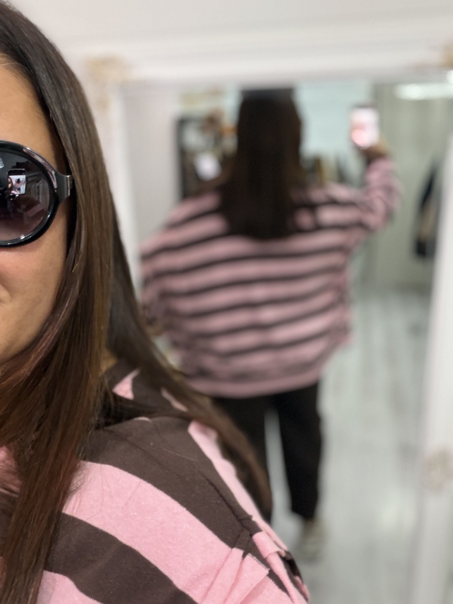 Sudadera Rugby oversize rosa y chocolate