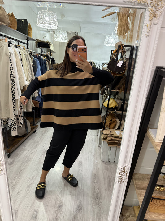 Jersei Rayas oversize camel