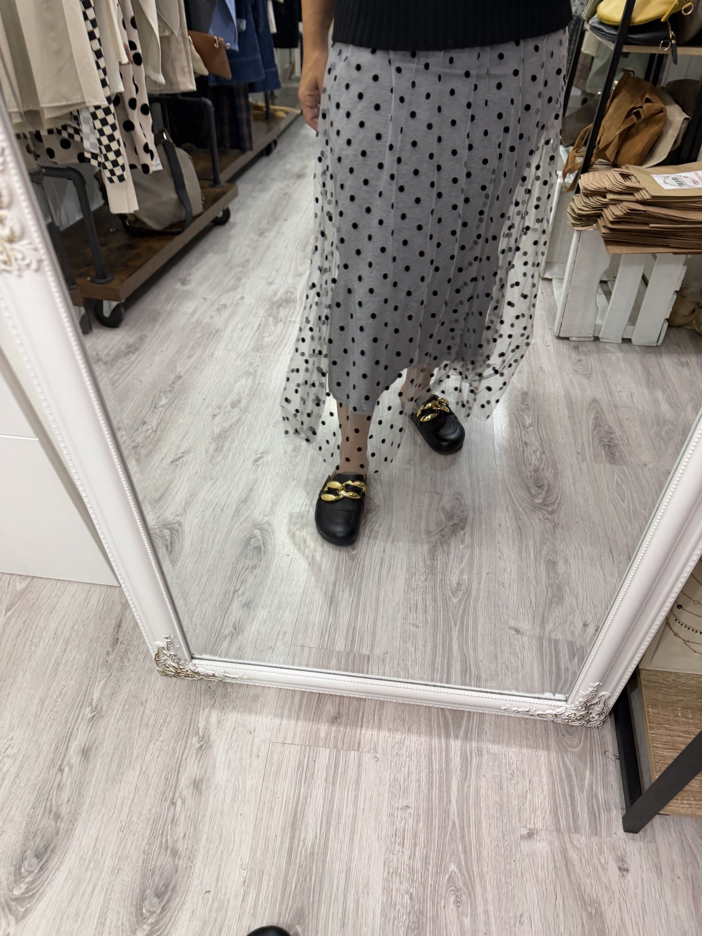 Falda Topos punto y tul gris