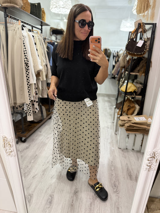 Falda Topos punto y tul taupe
