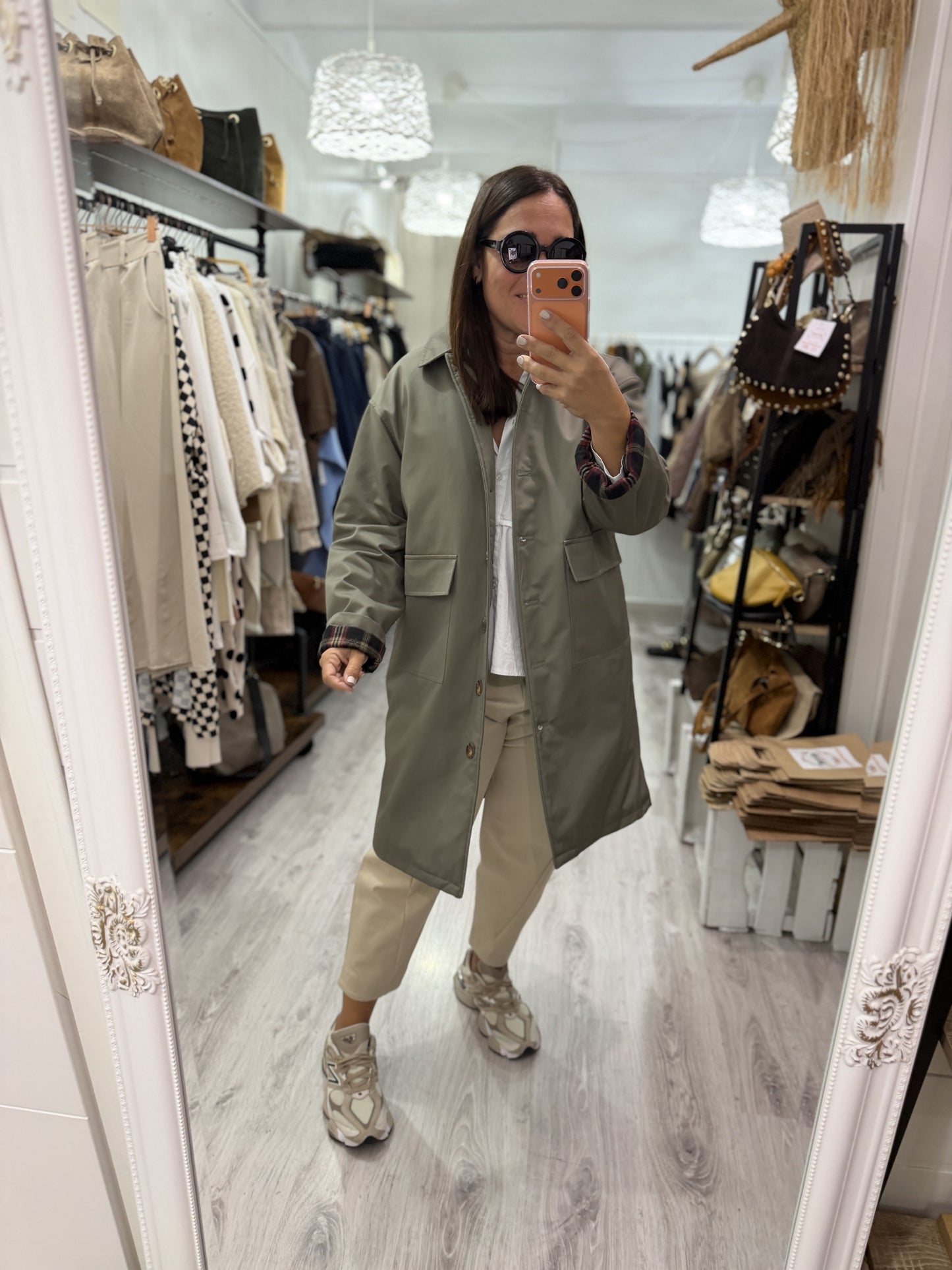 Gabardina British interior acolchado kaki