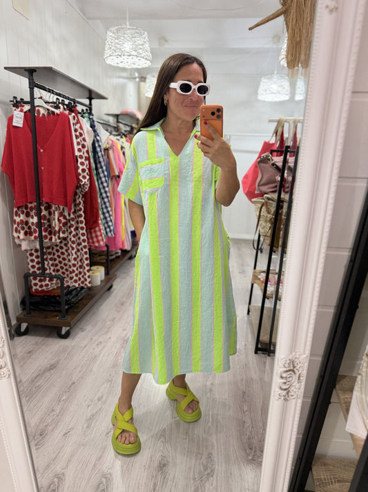Vestido Sintra fluor, mint y rosa