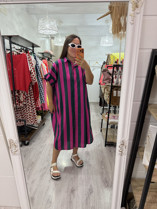 Kaftán oversize Positano fucsia y verde