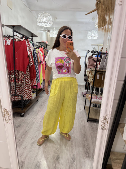 Pantalón Lino Botoncitos amarillo