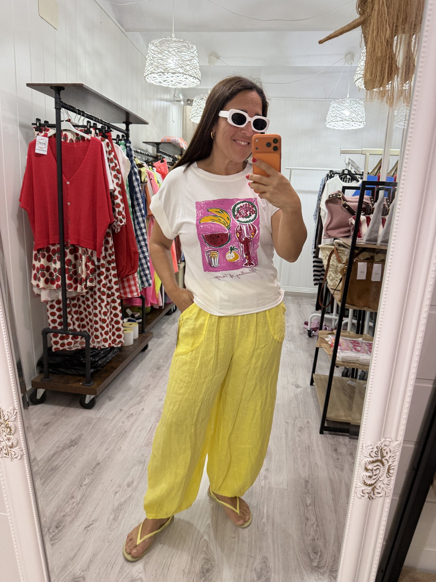 Pantalón Lino Botoncitos amarillo