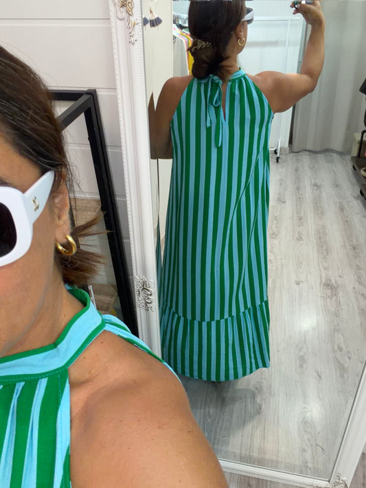 Vestido Cascais halter verde y azul