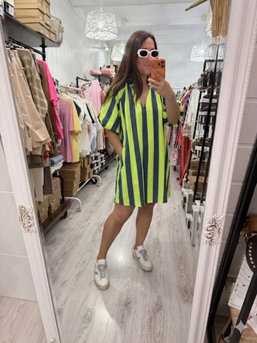 Vestido Cascais corto fluor y azul
