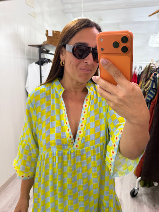 Vestido Damero boho fluor