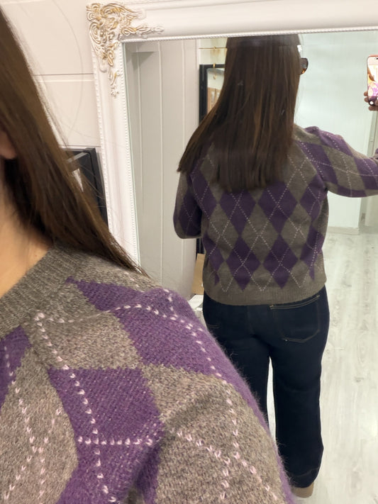 Chaqueta Kate rombos lila y taupe