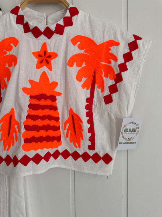 Conjunto Jalisco blanco, naranja y rojo