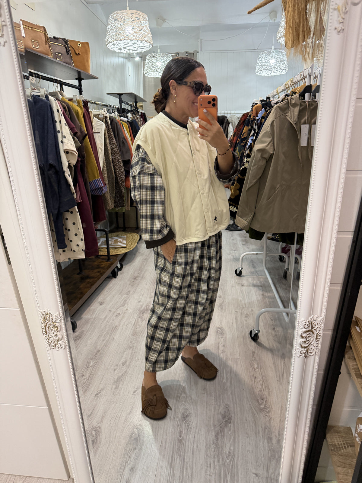 Conjunto Aiko tartan marino, kaki y beige