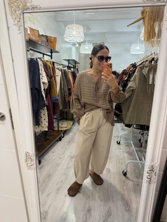 Pantalon pana slouchy beige
