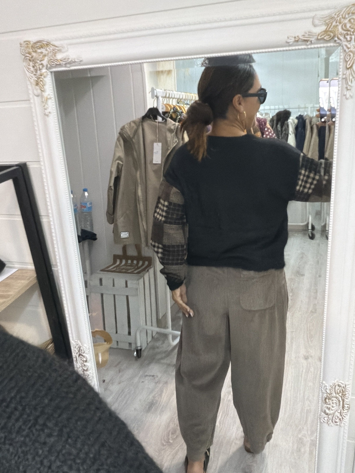 Pantalon pana slouchy taupe