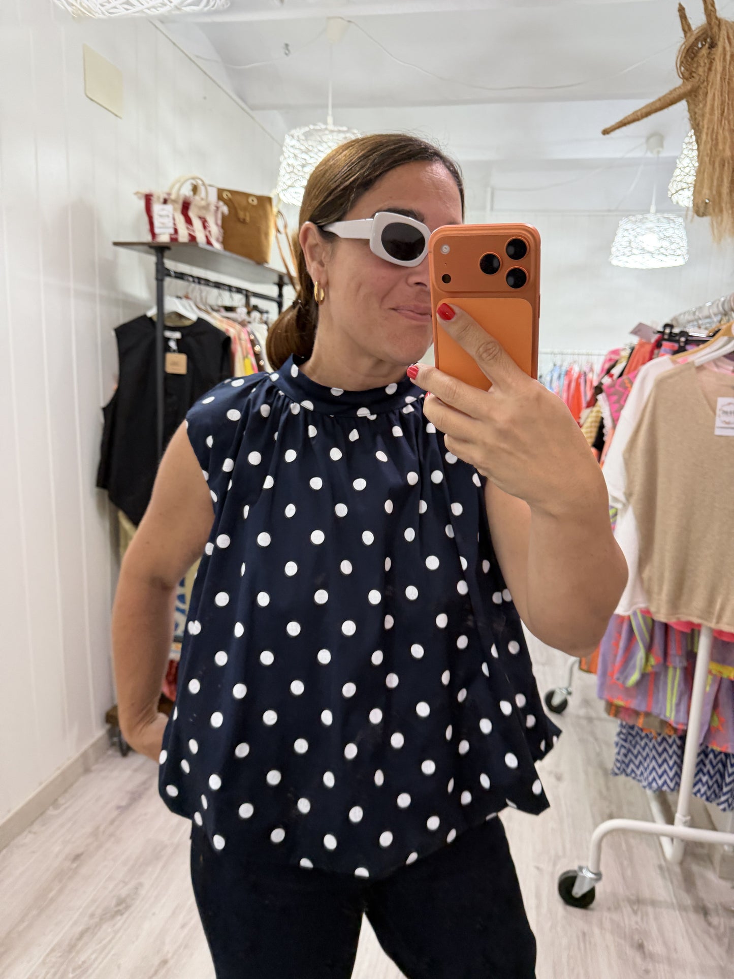 Blusa Topos lazo espalda descubierta marino