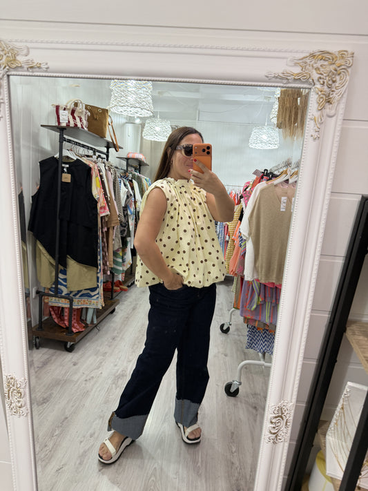 Blusa Topos lazo espalda descubierta amarillo