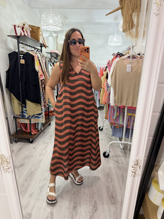 Vestido Copacabana teja y chocolate