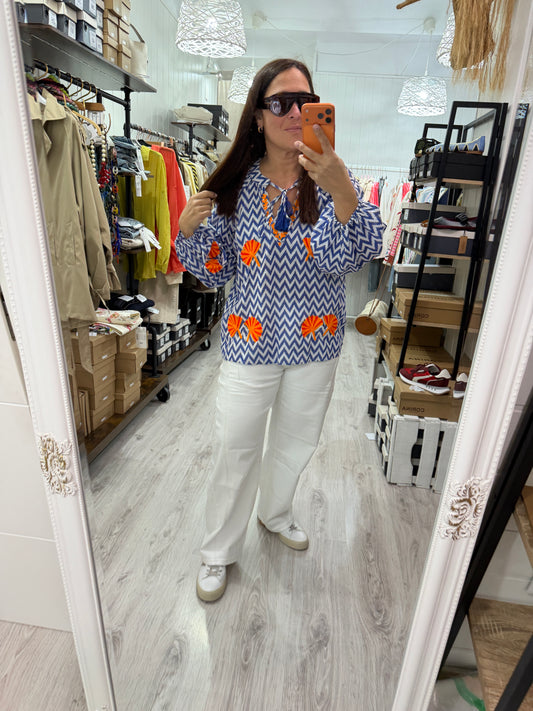 Blusa Jaipur zigzag azul